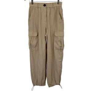 Joie Women Cargo Baggy Jogger High Rise Pants Minimalist Khaki Tan Preppy Small